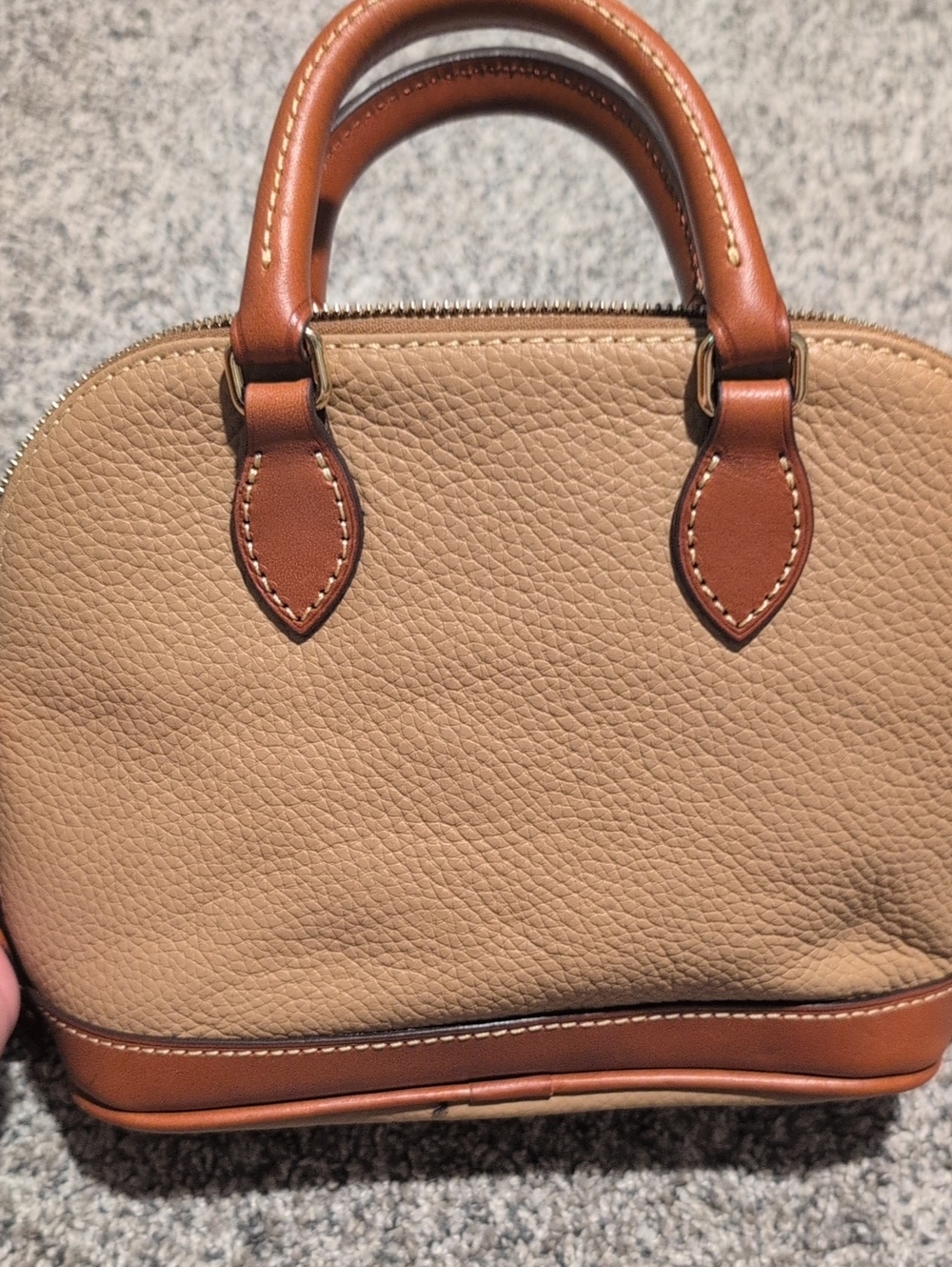 Dooney & Bourke Tan Pebble Leather Satchel with Brown Trim - Picture 3 of 8